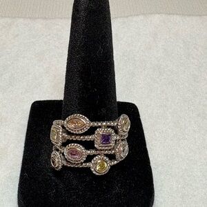 Sterling Multi-Gemstack Ring with Purple, Pink & Yellow Stones